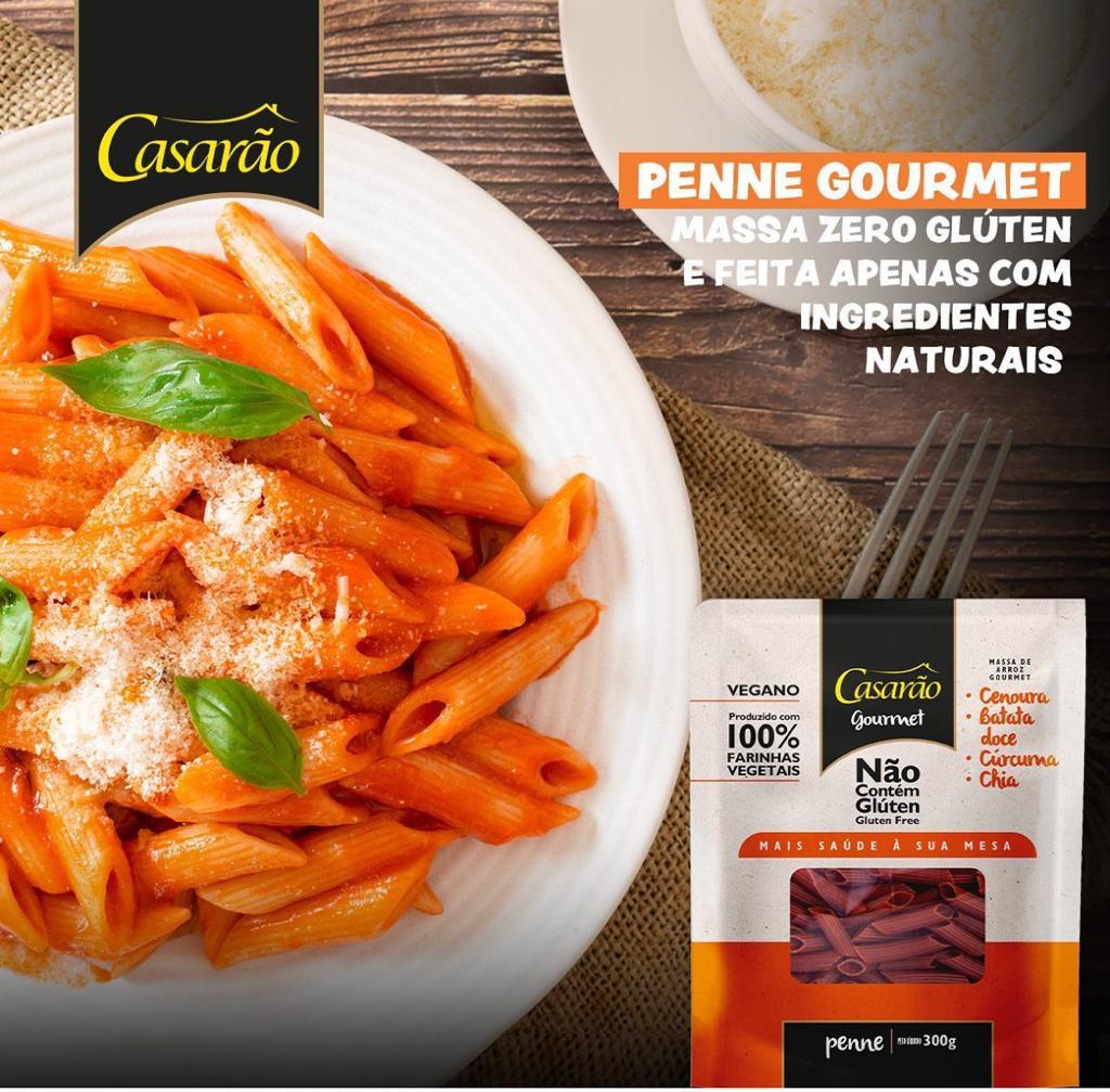 MAC S/ GLUTEN PENNE CENOURA/BAT DOCE/CURCU/CHIA